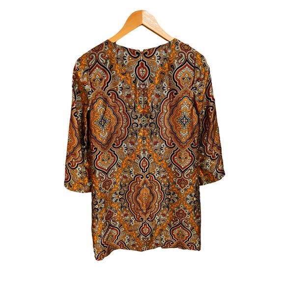 J.Crew Dresses & Skirts - J. Crew Silk Dress Sz 0 Brown Tan Black 3/4 Sleeves Pockets Zip Up Shift Pattern